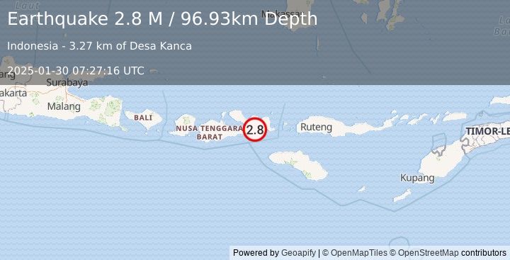 Earthquake Sumbawa Region, Indonesia (2.8 M) (2025-01-30 07:27:16 UTC)