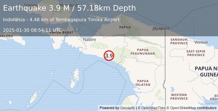 Earthquake West Papua Region, Indonesia (3.9 M) (2025-01-30 08:54:11 UTC)