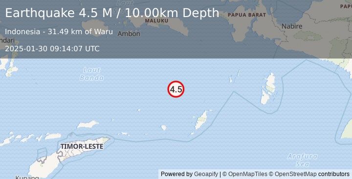 Earthquake Banda Sea (4.5 M) (2025-01-30 09:14:06 UTC)