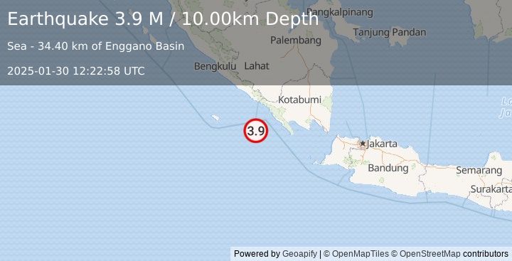 Earthquake Southern Sumatra, Indonesia (3.9 M) (2025-01-30 12:22:58 UTC)