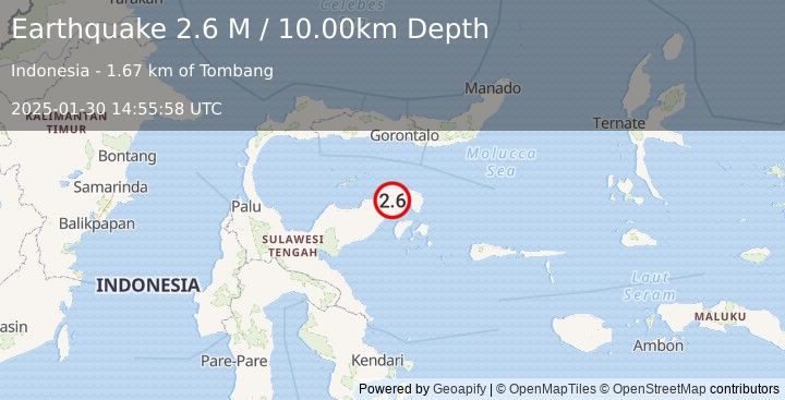 Earthquake Minahassa Peninsula, Sulawesi (2.6 M) (2025-01-30 14:55:58 UTC)