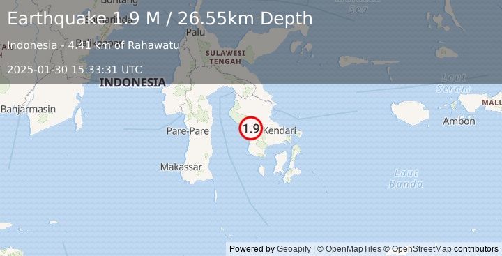 Earthquake Sulawesi, Indonesia (1.9 M) (2025-01-30 15:33:31 UTC)