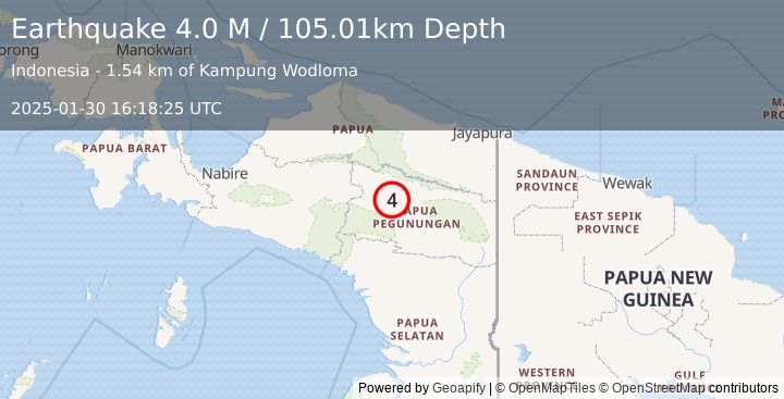 Earthquake West Papua, Indonesia (4.0 M) (2025-01-30 16:18:25 UTC)