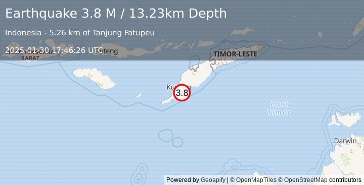 Earthquake Timor Region (3.8 M) (2025-01-30 17:46:26 UTC)