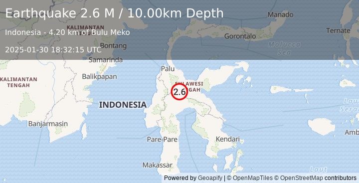 Earthquake Sulawesi, Indonesia (2.6 M) (2025-01-30 18:32:15 UTC)