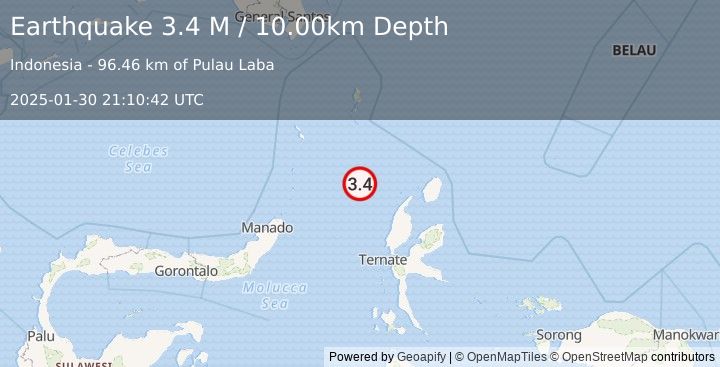 Earthquake Northern Molucca Sea (3.4 M) (2025-01-30 21:10:42 UTC)