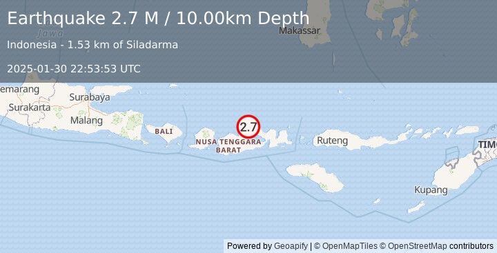 Earthquake Sumbawa Region, Indonesia (2.7 M) (2025-01-30 22:53:53 UTC)