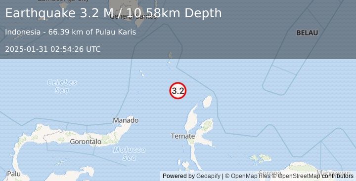 Earthquake Northern Molucca Sea (3.2 M) (2025-01-31 02:54:26 UTC)