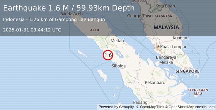 Earthquake Northern Sumatra, Indonesia (1.6 M) (2025-01-31 03:44:12 UTC)