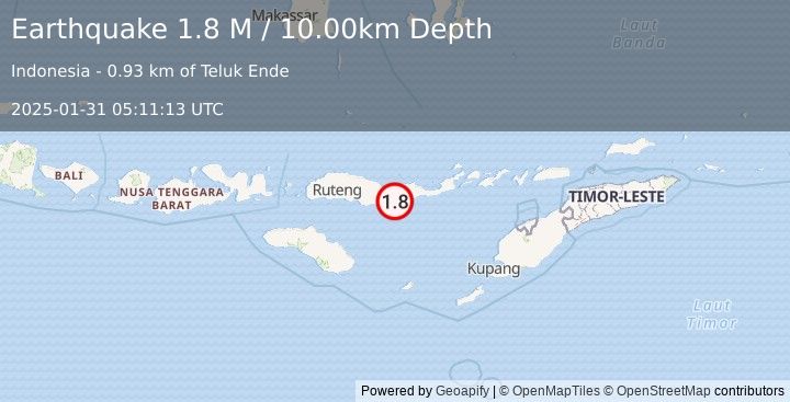 Earthquake Flores Region, Indonesia (1.8 M) (2025-01-31 05:11:13 UTC)