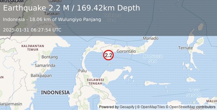 Earthquake Minahassa Peninsula, Sulawesi (2.2 M) (2025-01-31 06:27:54 UTC)