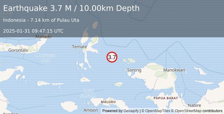 Earthquake Halmahera, Indonesia (3.7 M) (2025-01-31 09:47:15 UTC)