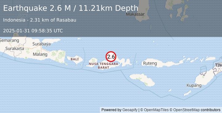 Earthquake Sumbawa Region, Indonesia (2.6 M) (2025-01-31 09:58:35 UTC)