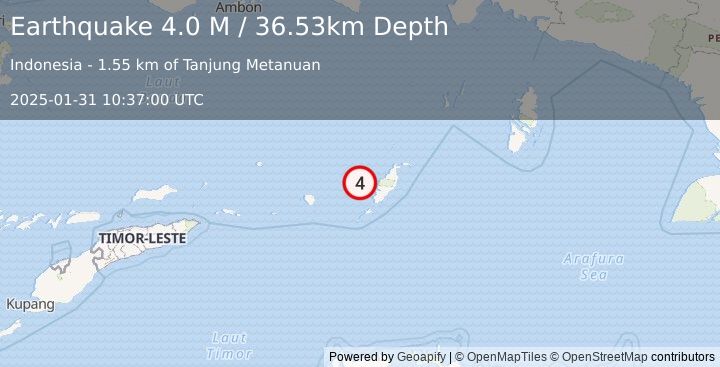 Earthquake Tanimbar Islands Region, Indonesia (4.0 M) (2025-01-31 10:37:00 UTC)