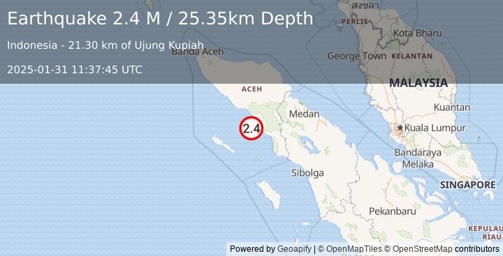 Earthquake Northern Sumatra, Indonesia (2.4 M) (2025-01-31 11:37:45 UTC)