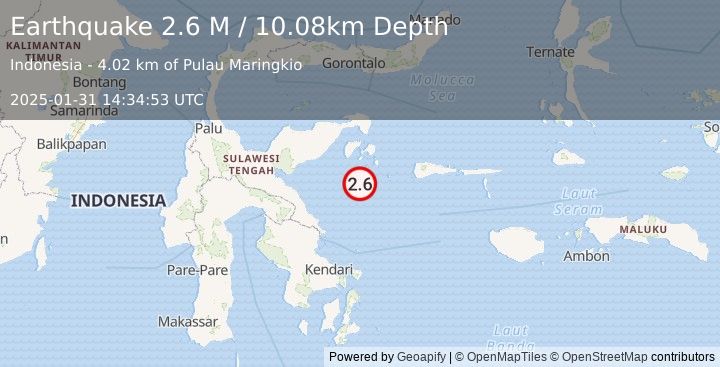 Earthquake Sulawesi, Indonesia (2.6 M) (2025-01-31 14:34:53 UTC)