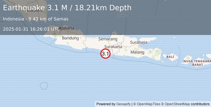 Earthquake Java, Indonesia (3.1 M) (2025-01-31 16:26:01 UTC)