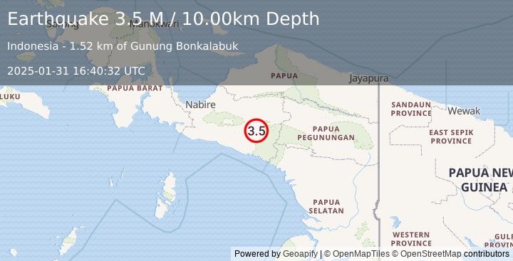 Earthquake West Papua, Indonesia (3.5 M) (2025-01-31 16:40:32 UTC)