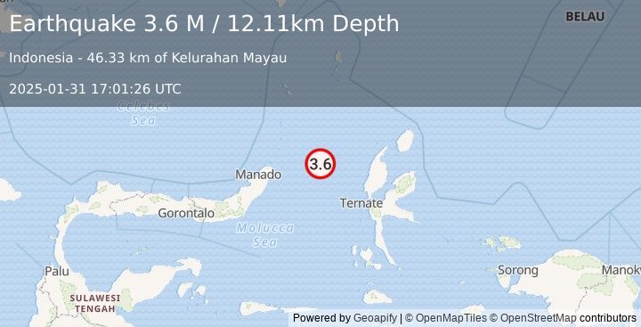 Earthquake Northern Molucca Sea (3.6 M) (2025-01-31 17:01:26 UTC)