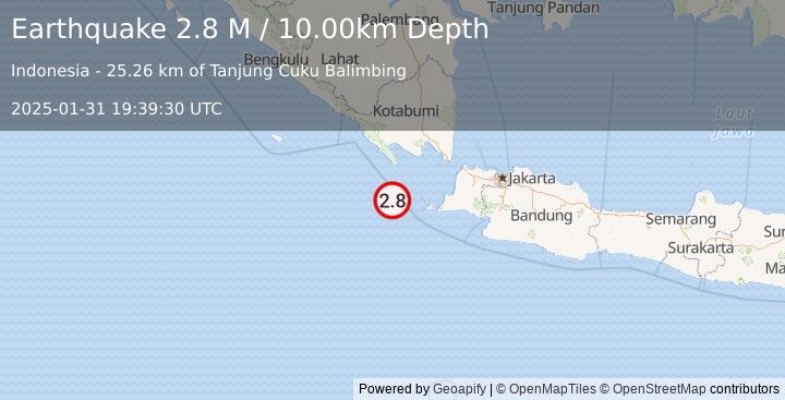 Earthquake Sunda Strait, Indonesia (2.8 M) (2025-01-31 19:39:30 UTC)