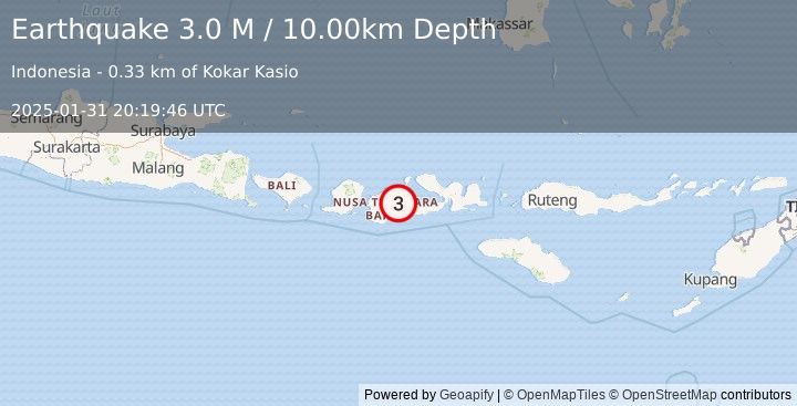 Earthquake Sumbawa Region, Indonesia (3.0 M) (2025-01-31 20:19:46 UTC)