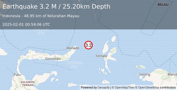 Earthquake Northern Molucca Sea (3.2 M) (2025-02-01 00:59:06 UTC)