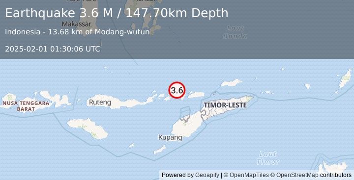 Earthquake Flores Region, Indonesia (3.6 M) (2025-02-01 01:30:06 UTC)