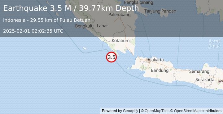 Earthquake Southern Sumatra, Indonesia (3.5 M) (2025-02-01 02:02:35 UTC)