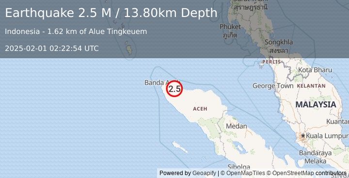 Earthquake Northern Sumatra, Indonesia (2.5 M) (2025-02-01 02:22:54 UTC)