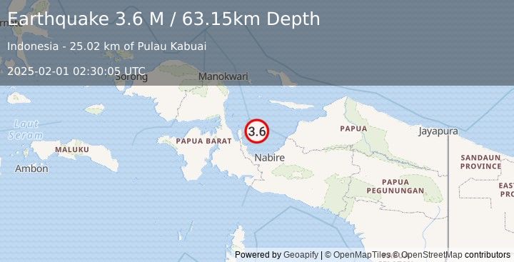 Earthquake West Papua Region, Indonesia (3.6 M) (2025-02-01 02:30:05 UTC)