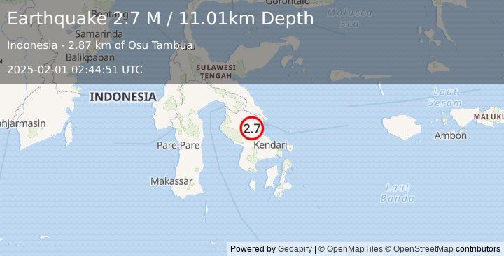 Earthquake Sulawesi, Indonesia (2.7 M) (2025-02-01 02:44:51 UTC)