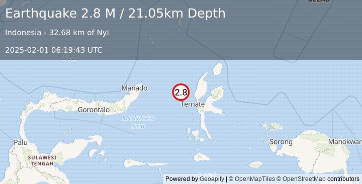 Earthquake Northern Molucca Sea (2.8 M) (2025-02-01 06:19:43 UTC)