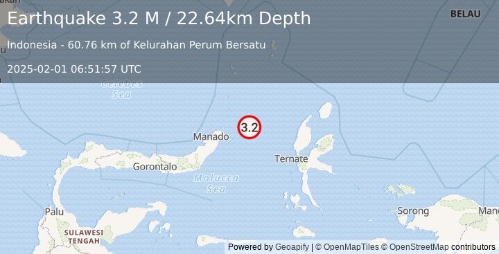 Earthquake Northern Molucca Sea (3.2 M) (2025-02-01 06:51:57 UTC)