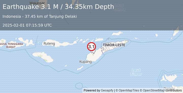 Earthquake Timor Region (3.1 M) (2025-02-01 07:15:59 UTC)