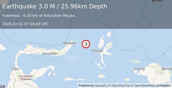 Earthquake Northern Molucca Sea (3.0 M) (2025-02-01 07:34:43 UTC)