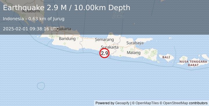 Earthquake Java, Indonesia (2.9 M) (2025-02-01 09:38:16 UTC)