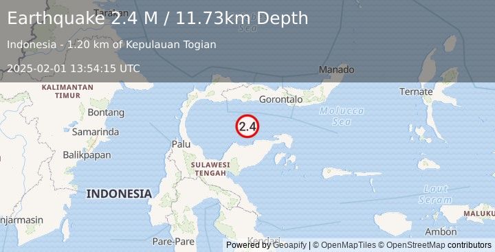 Earthquake Minahassa Peninsula, Sulawesi (2.4 M) (2025-02-01 13:54:15 UTC)