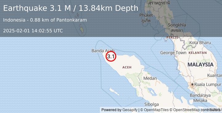 Earthquake Northern Sumatra, Indonesia (3.1 M) (2025-02-01 14:02:55 UTC)