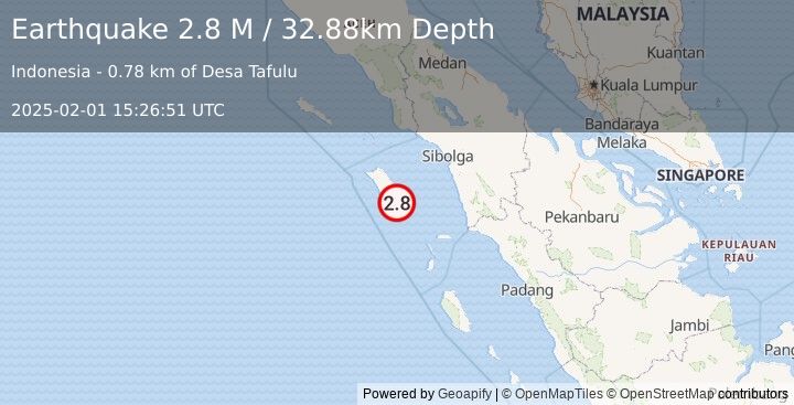 Earthquake Northern Sumatra, Indonesia (2.8 M) (2025-02-01 15:26:51 UTC)