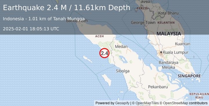 Earthquake Northern Sumatra, Indonesia (2.4 M) (2025-02-01 18:05:13 UTC)