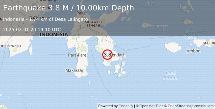 Earthquake Sulawesi, Indonesia (3.8 M) (2025-02-01 20:19:10 UTC)