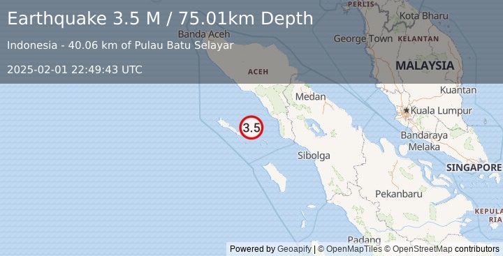 Earthquake Northern Sumatra, Indonesia (3.1 M) (2025-02-01 22:49:51 UTC)