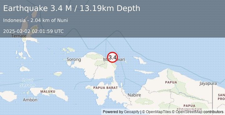 Earthquake West Papua Region, Indonesia (3.4 M) (2025-02-02 02:01:59 UTC)