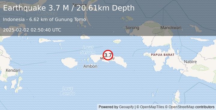 Earthquake Seram, Indonesia (3.7 M) (2025-02-02 02:50:40 UTC)