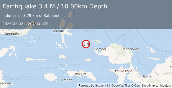 Earthquake Halmahera, Indonesia (3.4 M) (2025-02-02 03:07:34 UTC)