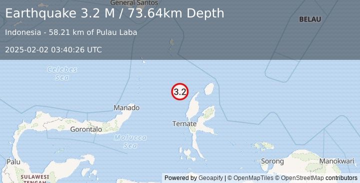 Earthquake Northern Molucca Sea (3.2 M) (2025-02-02 03:40:26 UTC)