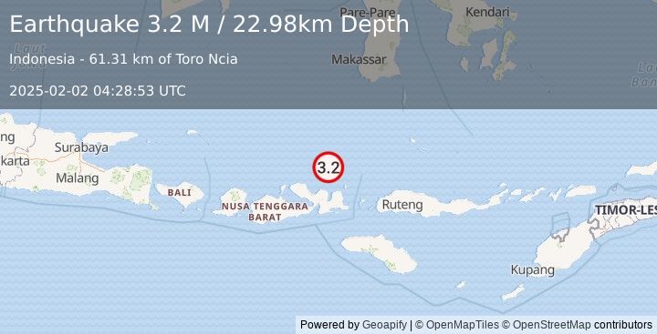 Earthquake Flores Sea (3.2 M) (2025-02-02 04:28:53 UTC)