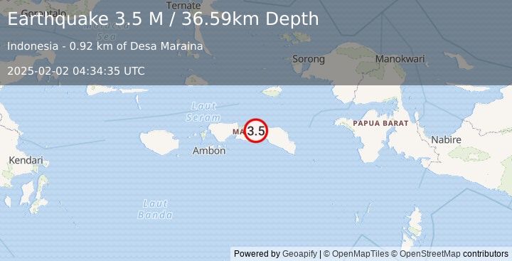 Earthquake Seram, Indonesia (3.5 M) (2025-02-02 04:34:35 UTC)