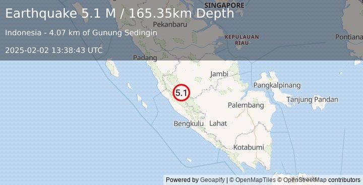 Earthquake Southern Sumatra, Indonesia (5.1 M) (2025-02-02 13:38:44 UTC)