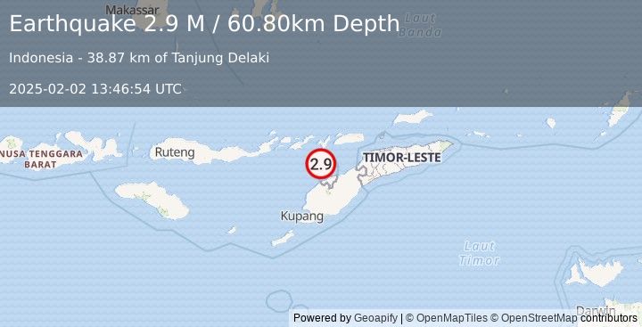 Earthquake Timor Region (2.9 M) (2025-02-02 13:46:54 UTC)